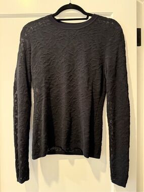 rag & bone Black Long-Sleeve Lace-Textured Tee